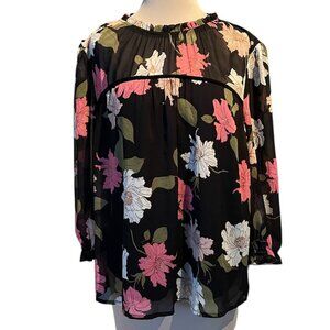 NWOT Faith and Joy Women's Black Floral Blouse, Size 2x